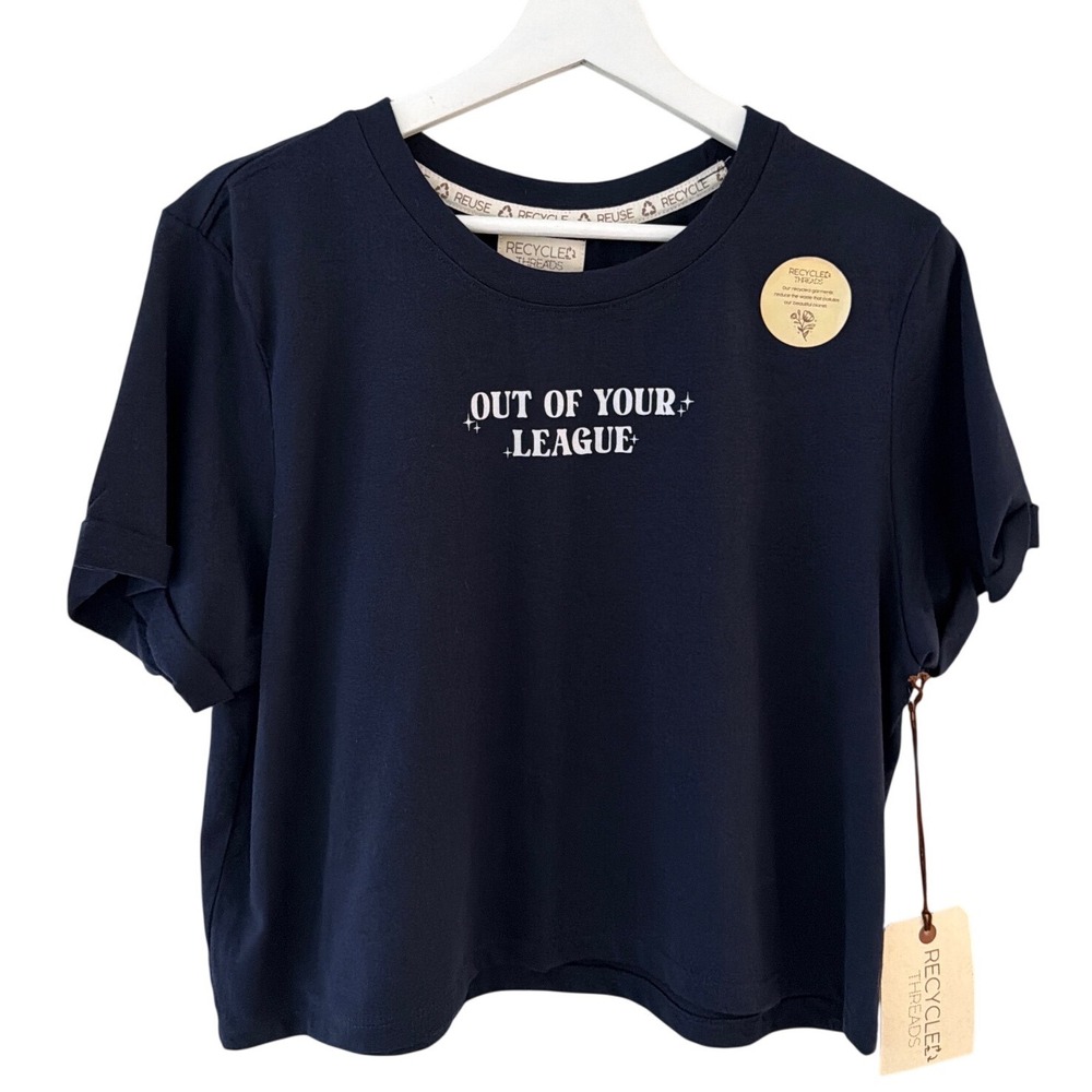 Recycled Threads Navy Out Of Your League Leopard Heart Graphic Crop Top Large